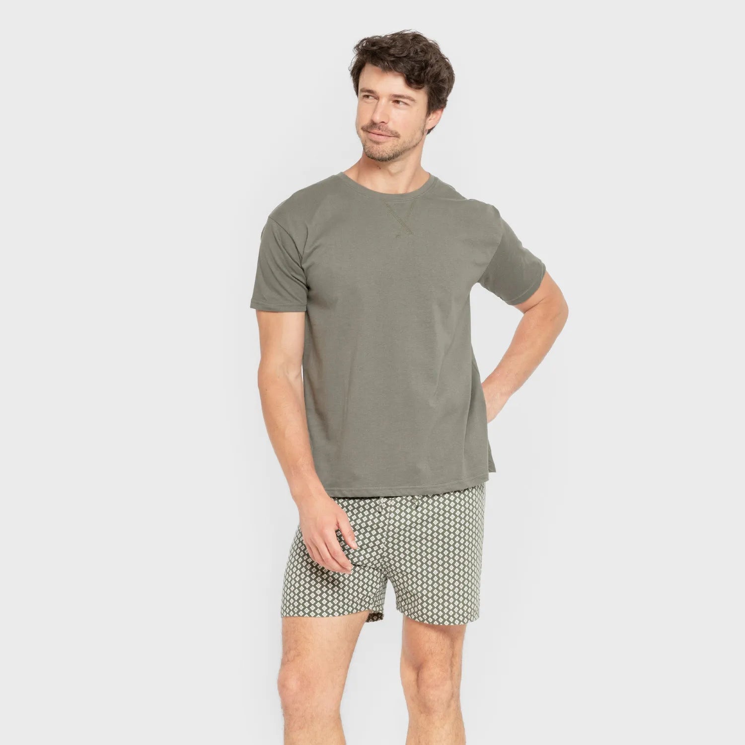 Pijama corto algodón hombre Sassy verde cacería