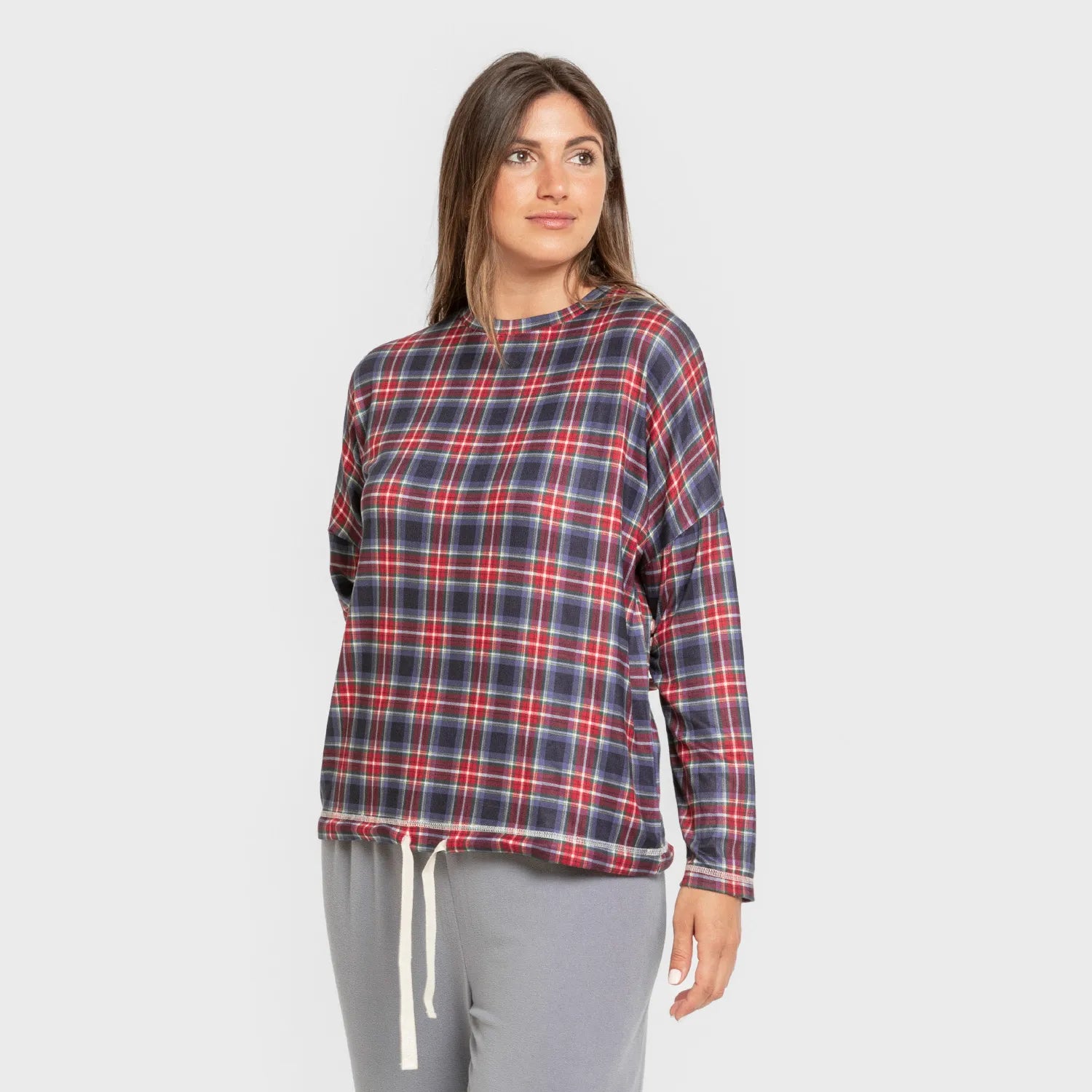 Pijama comprido feminino Secret, estampa xadrez índigo Tuc