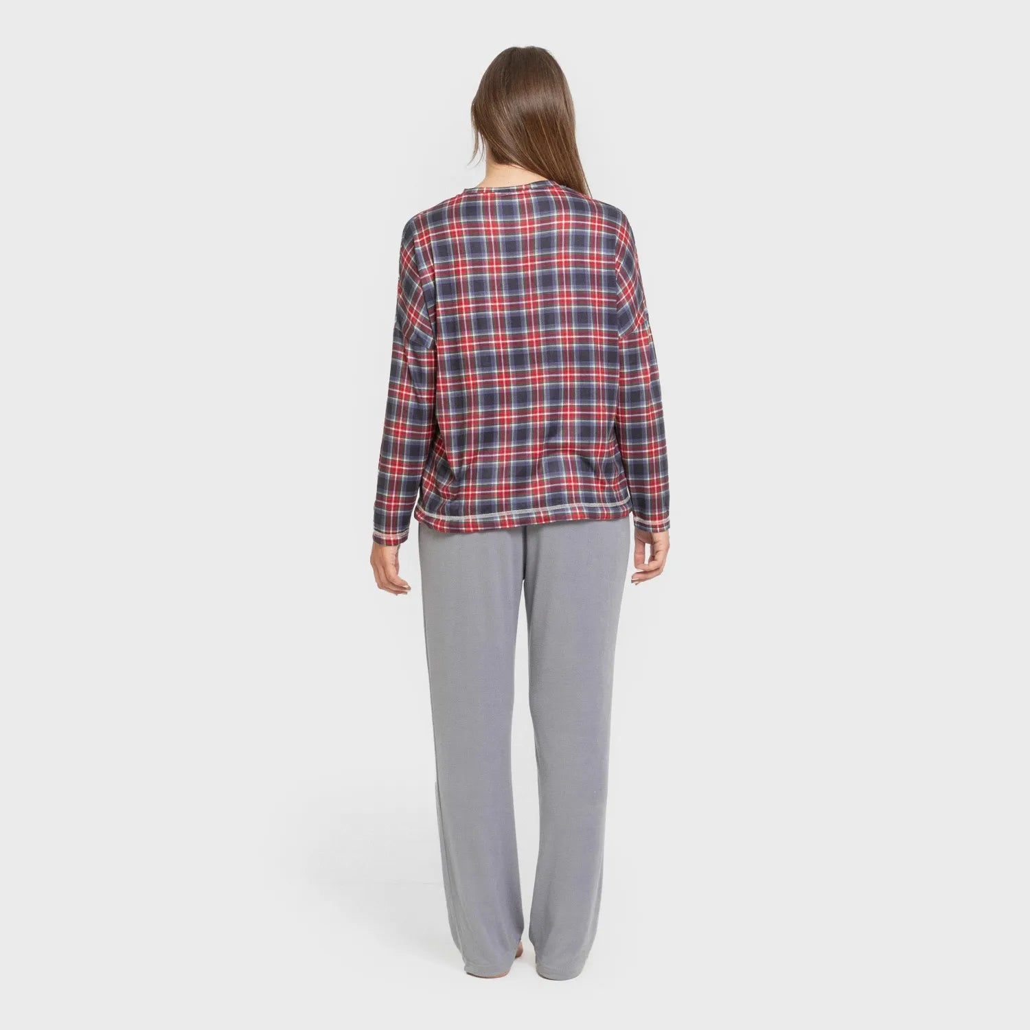 Pijama comprido feminino Secret, estampa xadrez índigo Tuc