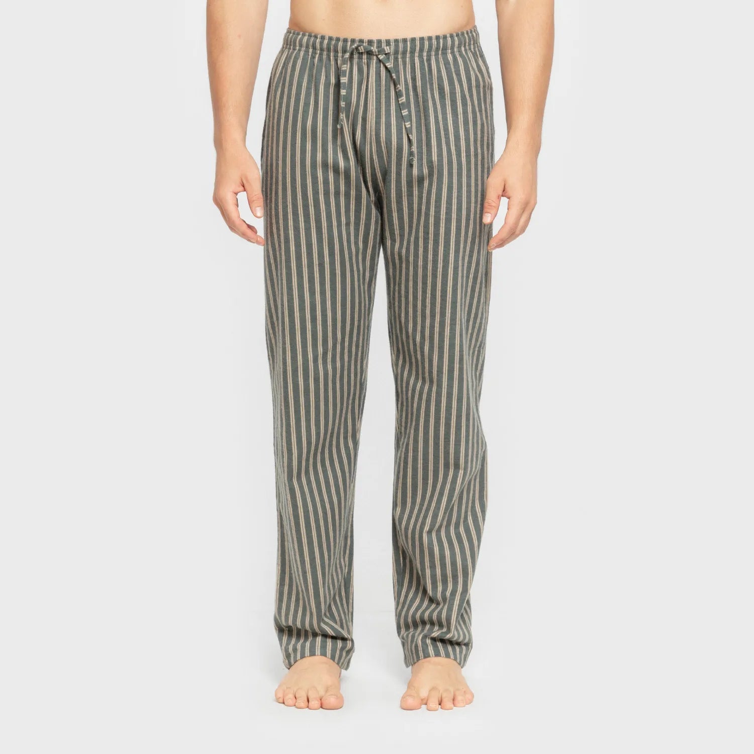 Pijama masculino de flanela, listrado Marseille, verde-areia