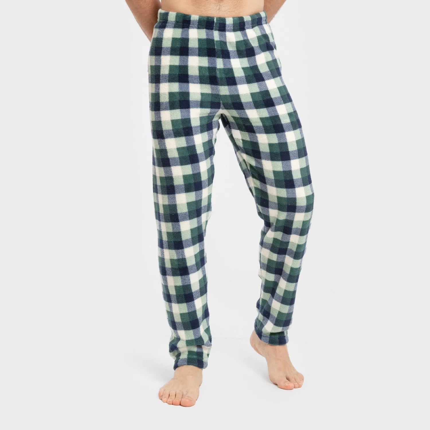 Pijama masculino de lã coral, xadrez azul marinho Ferni