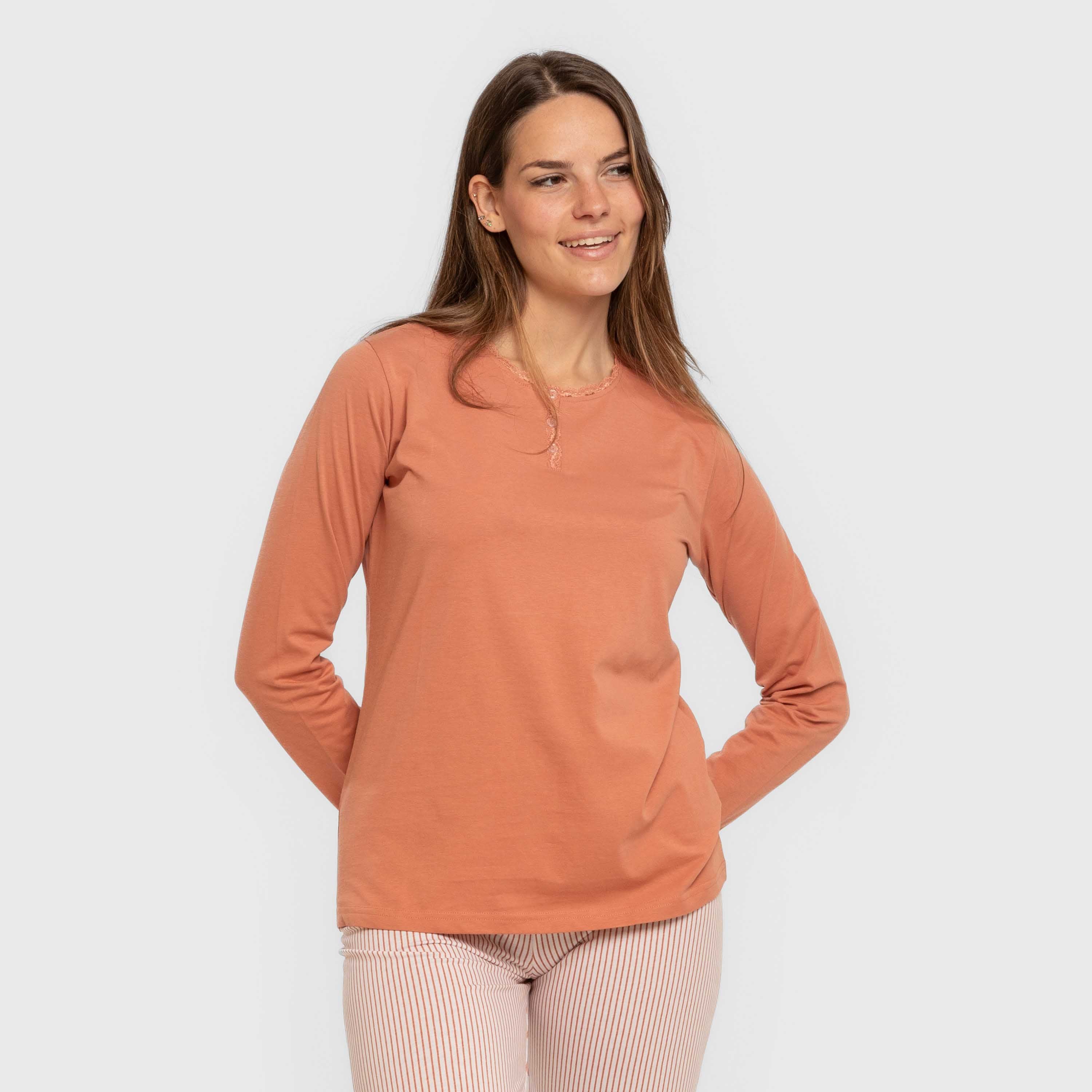 Pijama comprido de algodão, listrado moçárabe, chaleira