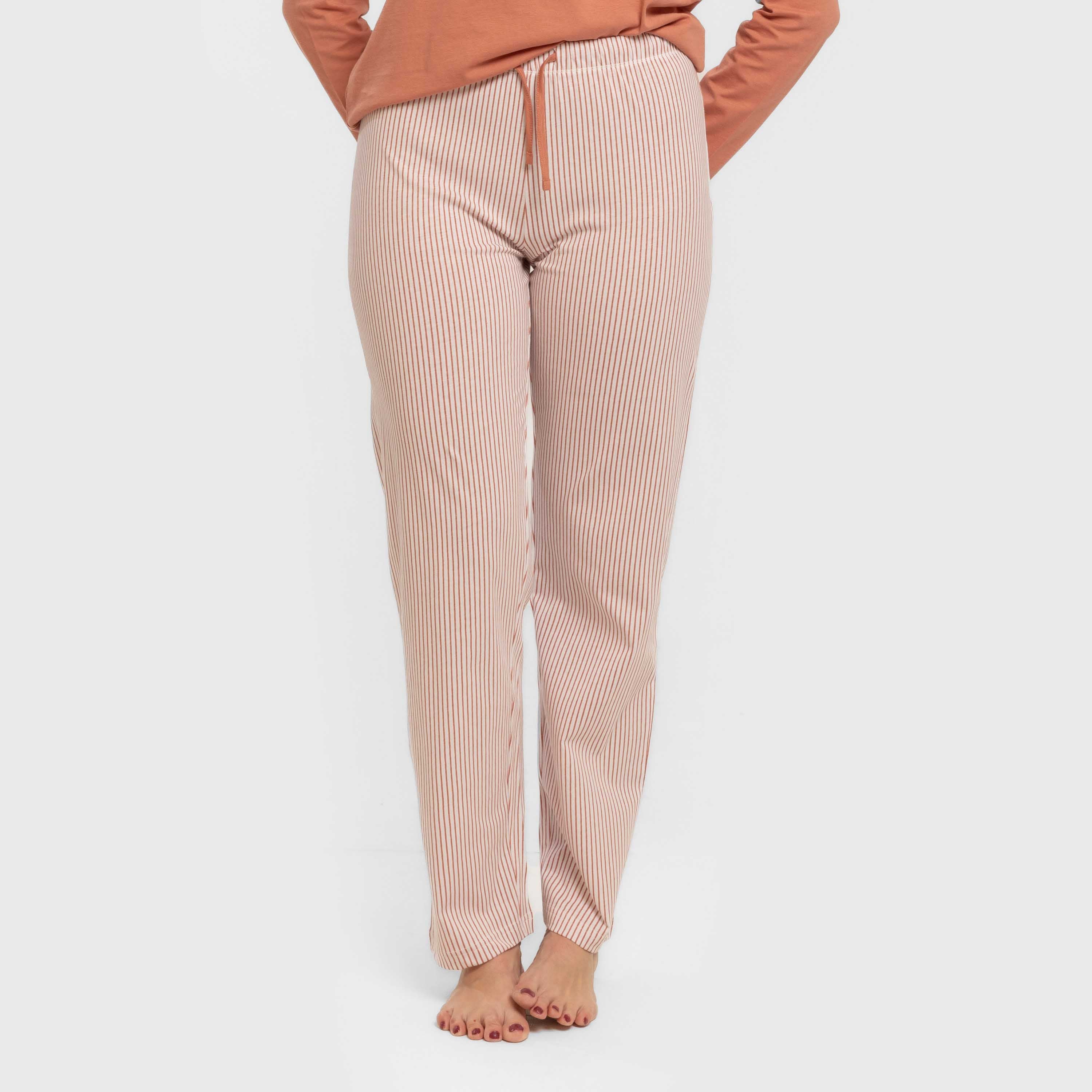 Pijama comprido de algodão, listrado moçárabe, chaleira