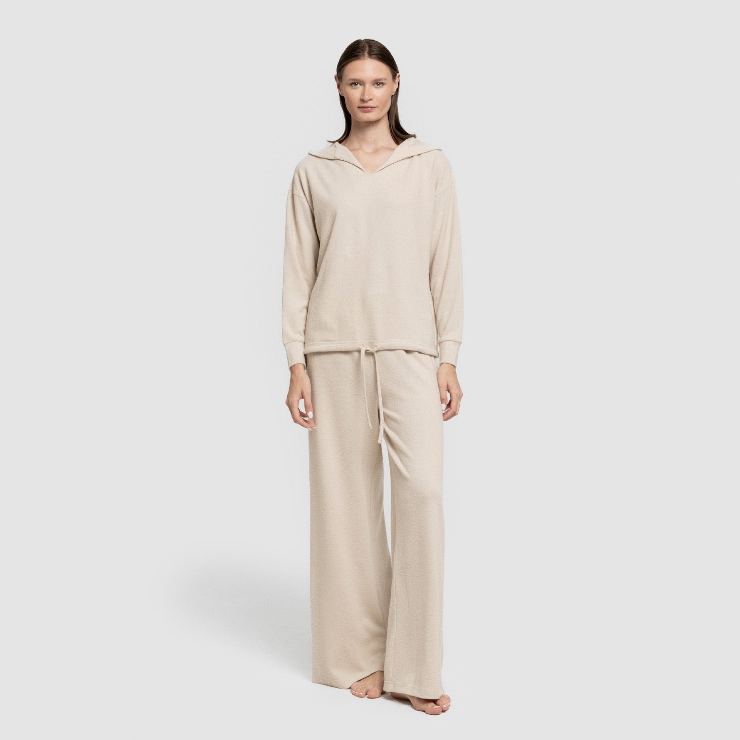 Moletom feminino bege extra macio com capuz New Punto