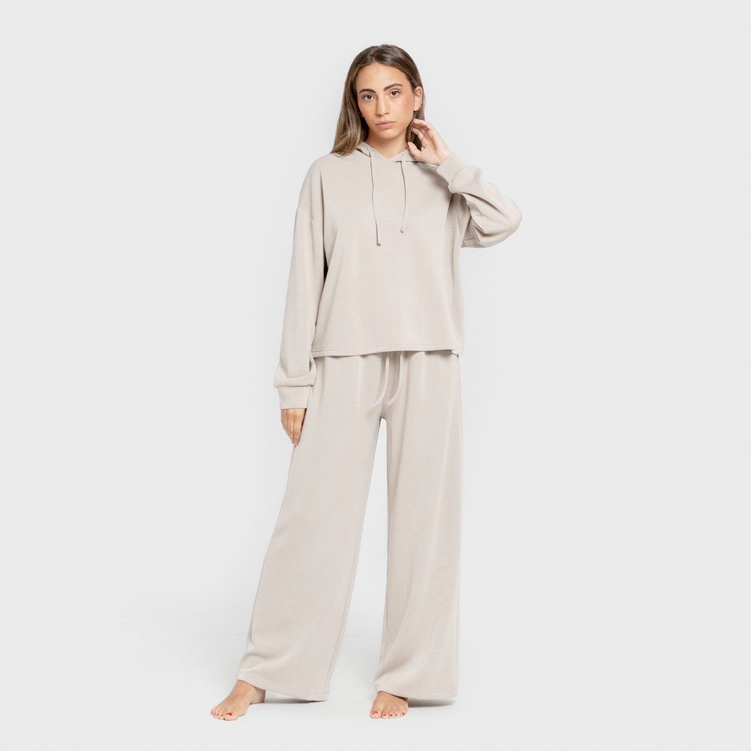 Blusa de moletom feminina estilo modal, branca natural