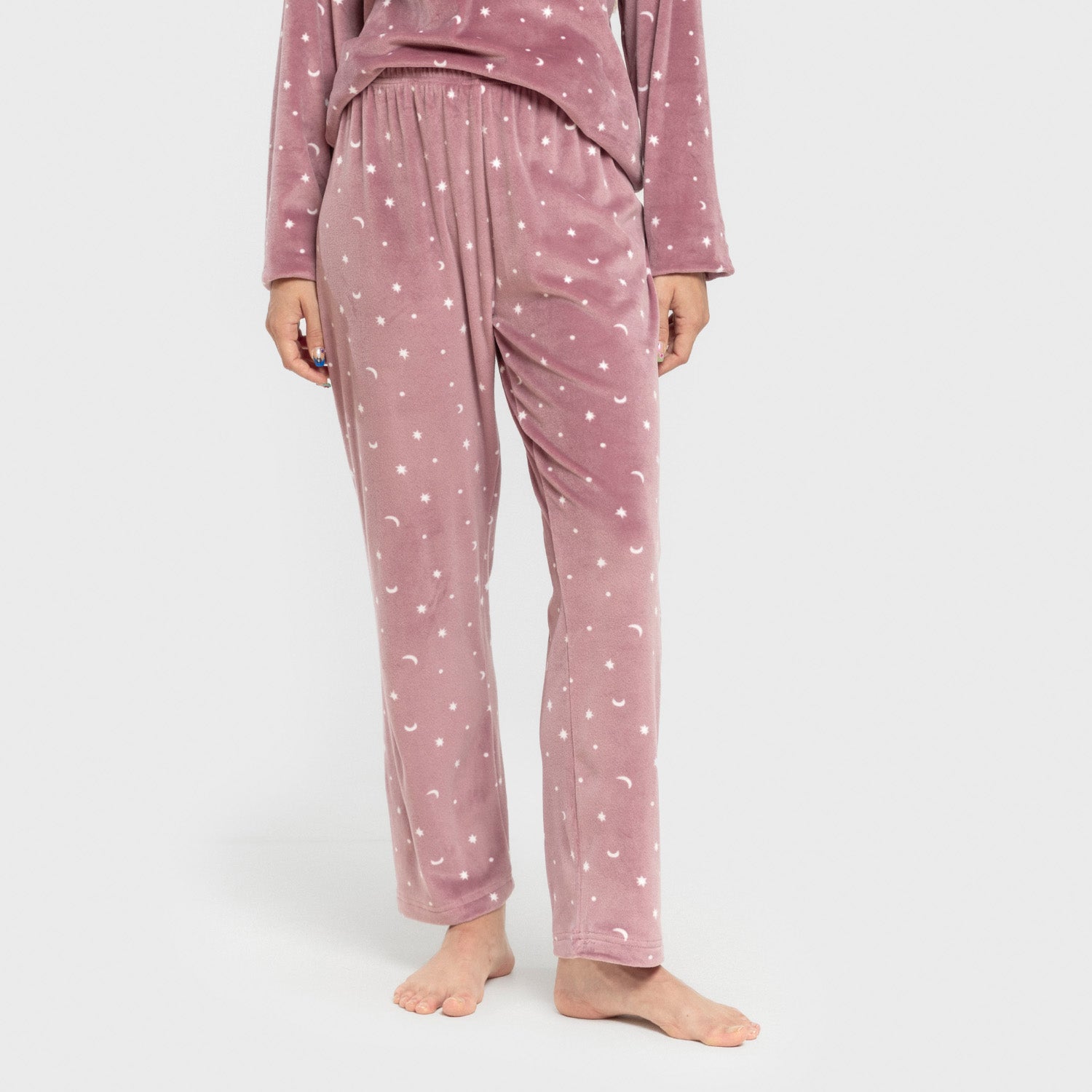 Pijama feminino de veludo super macio Ambarina rosa malva