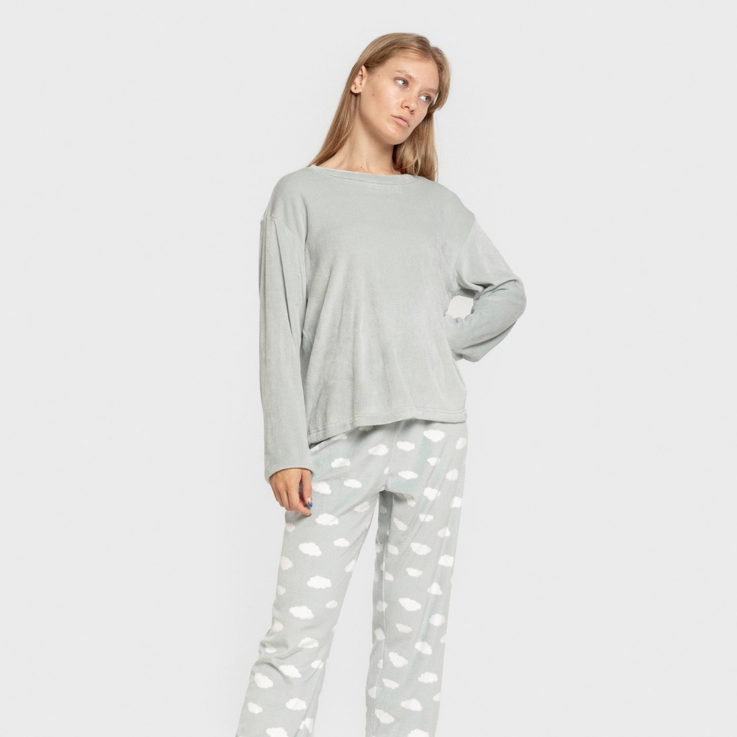 Pijama feminino de veludo super macio, estampa Little Green Tiffany Cloud