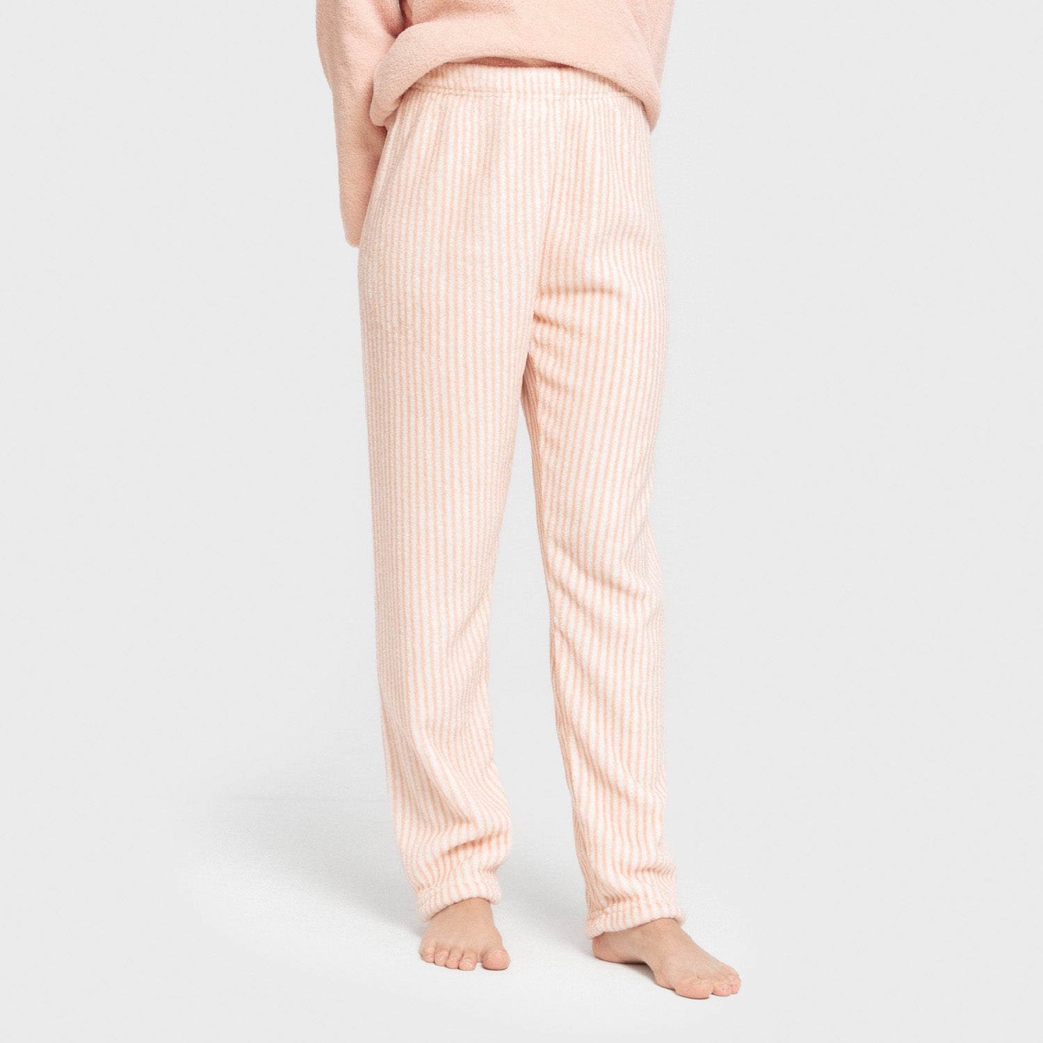 Pijama coral, listrado, cor de pomba, pêssego