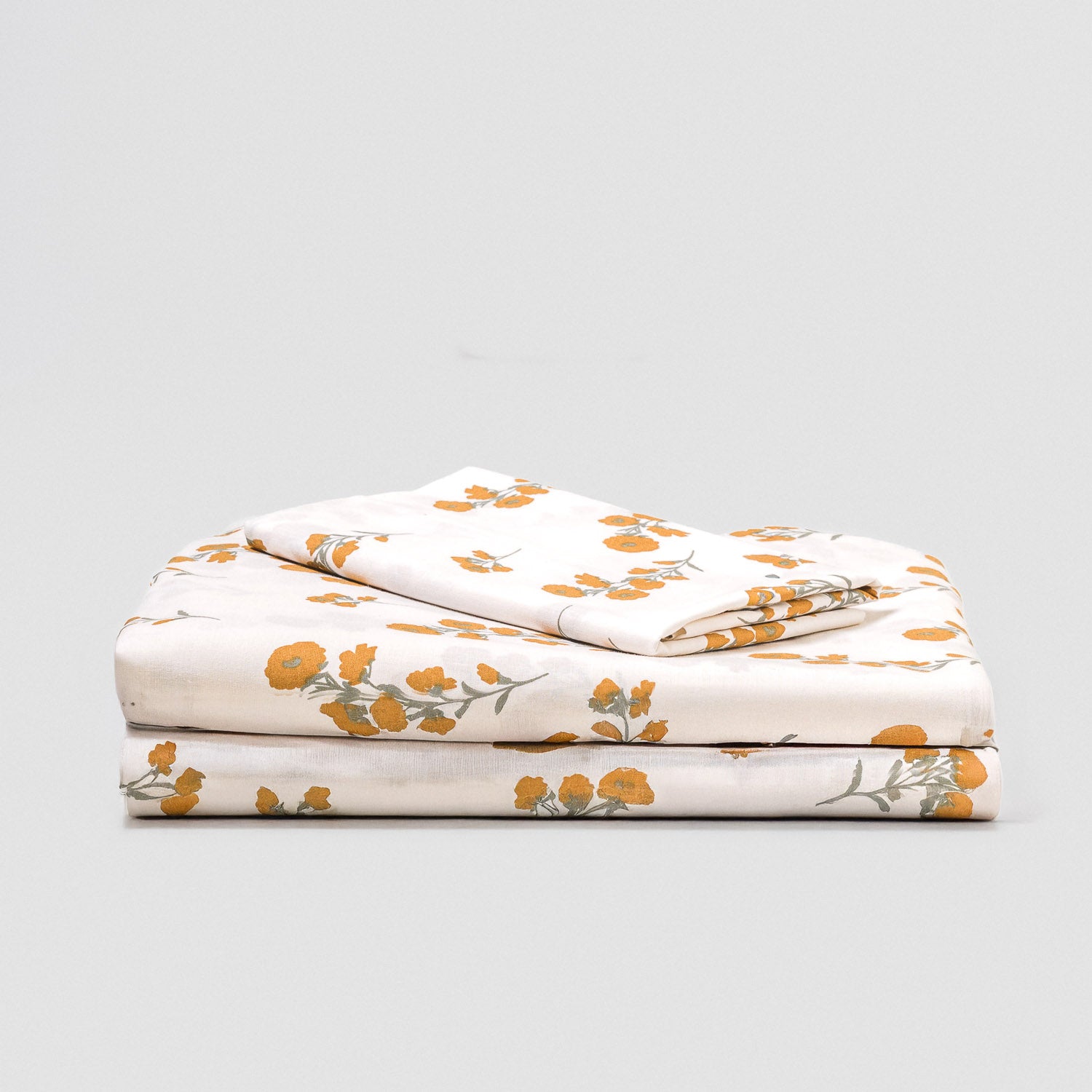 Juego de sábanas algodón Nundia verde seco - ocre