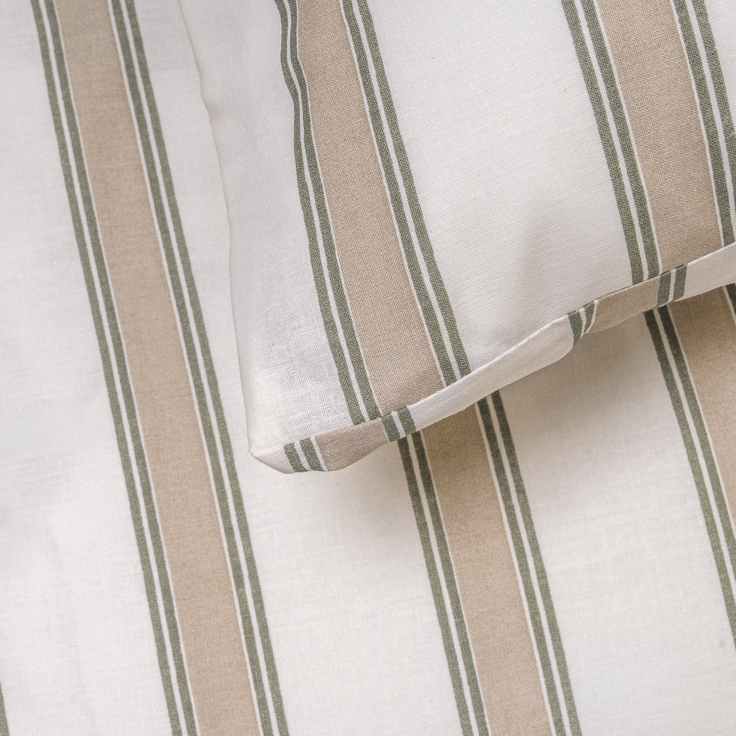 Funda nórdica algodón Raya Sitges verde seco - topo