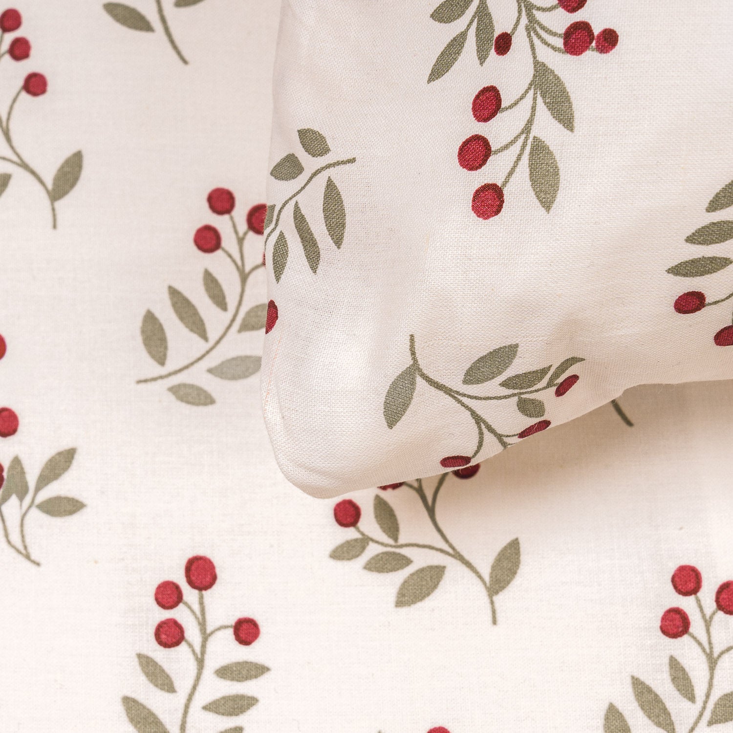 Funda nórdica algodón Acebo verde seco - burdeos