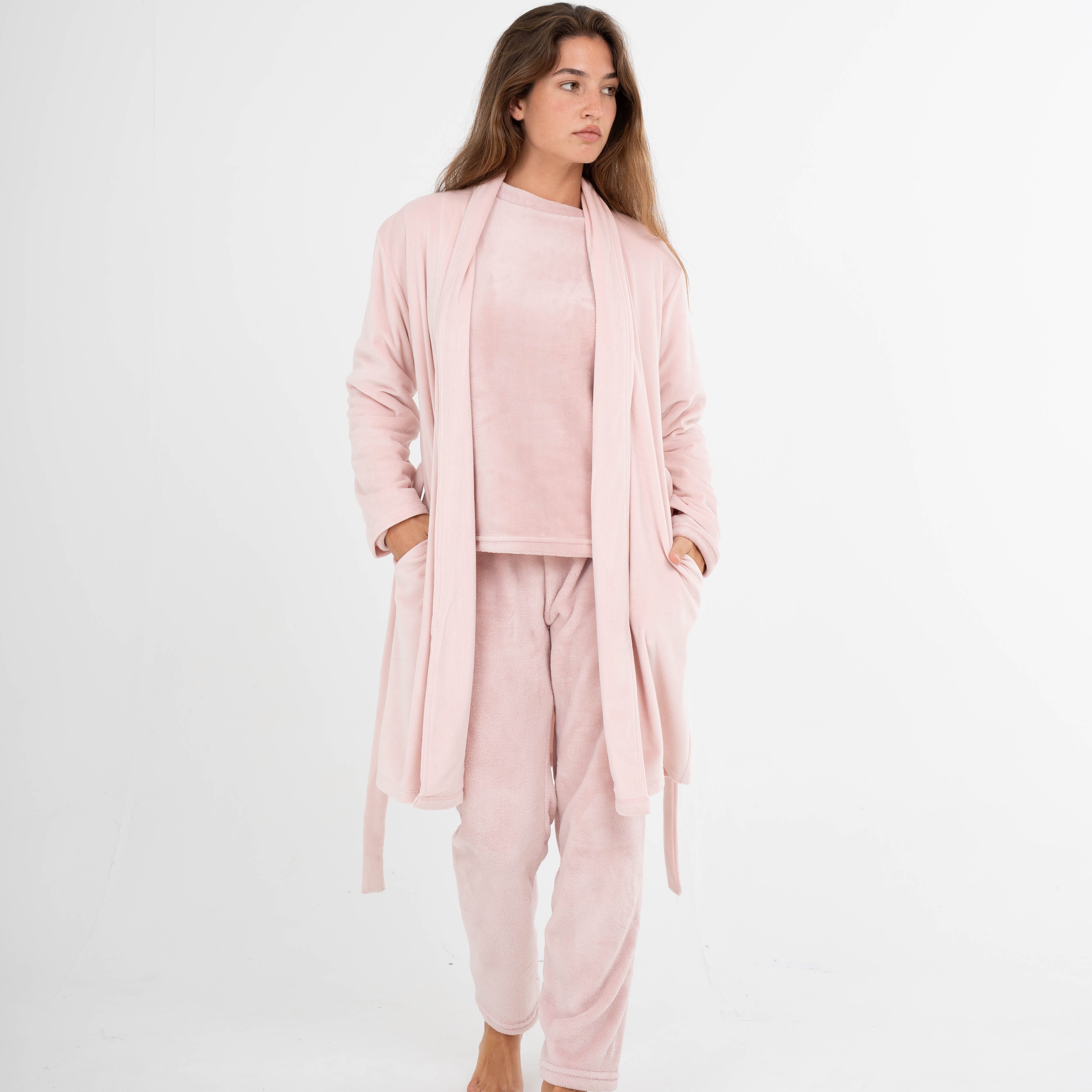 Roupão de veludo super macio, rosa claro