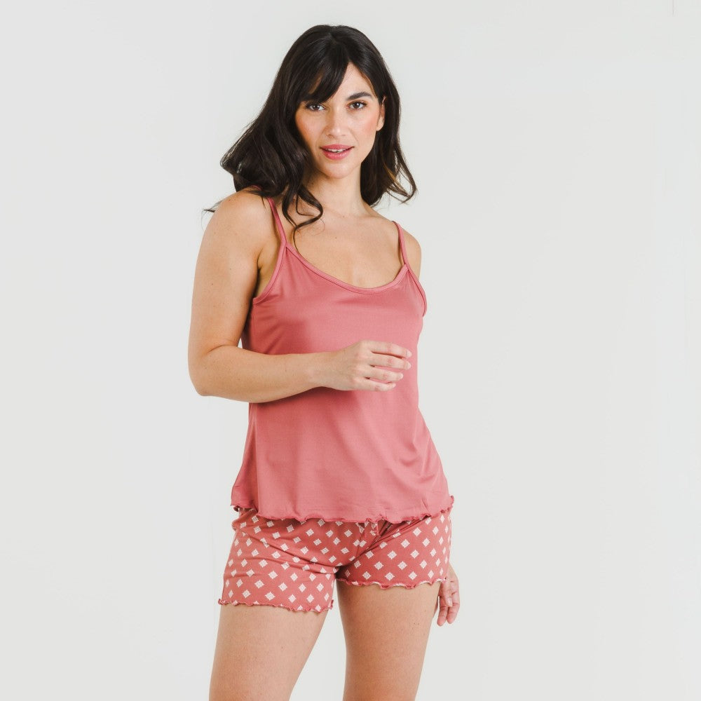Pijama feminino com suspensórios Missy Marsala Soft