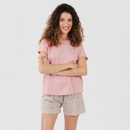 Pijama curto manga fluída algodão mulher Sofia rosa