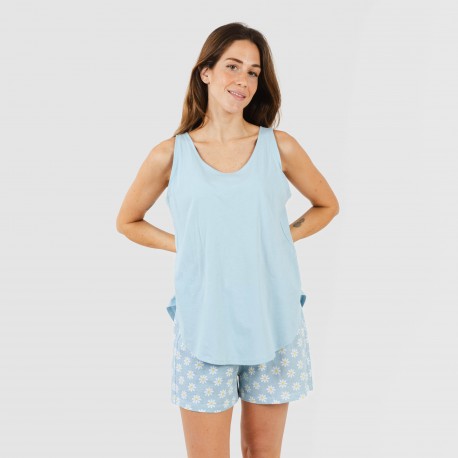 Pijama curto algodão Susan azul celeste