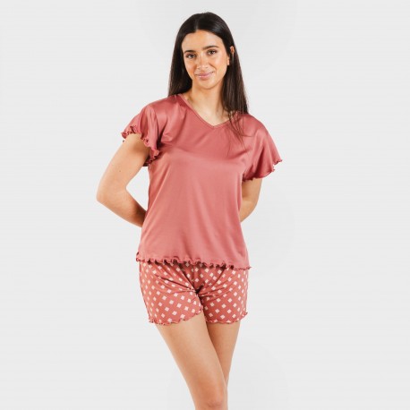 Pijama manga curta mulher soft Missy marsala