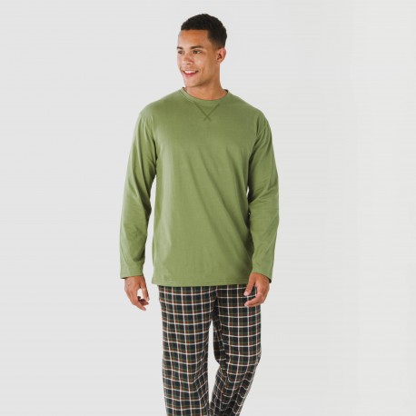 Pijama homem flanela Cuadro Frankfurt verde caça