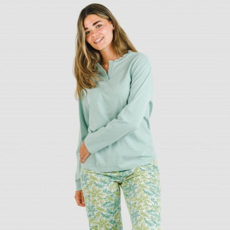 Pijama algodão Zafra verde azulado