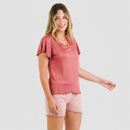 Pijama manga curta mulher soft Raya Aliena marsala