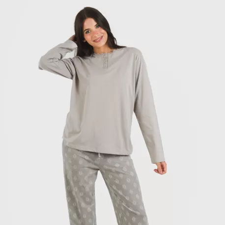 Pijama algodão Garbo cinza misto