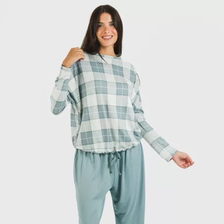 Pijama comprido Secret mulher Cuadro Guima azul indigo