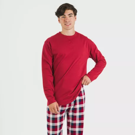 Pijama homem flanela Cuadro Ferni bordeaux