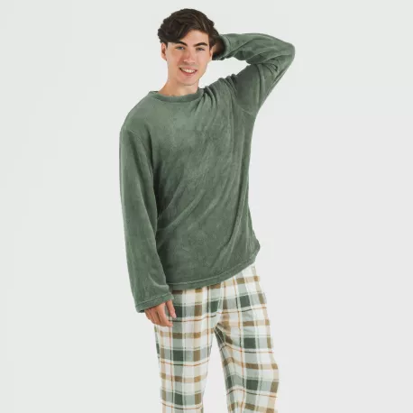 Pijama coral homem Cuadro Noric verde