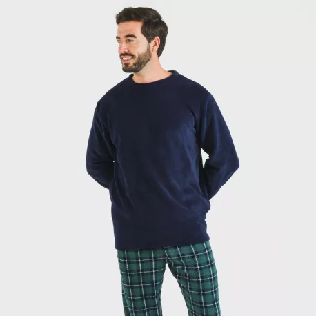 Pijama coral homem Cuadro Ruz azul marinho