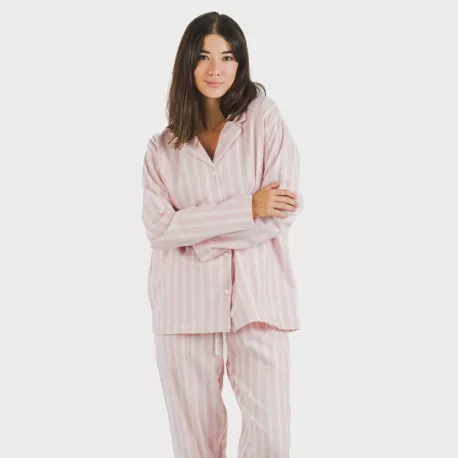 Pijama Flanela com lapela mulher Raya Marsella rosa