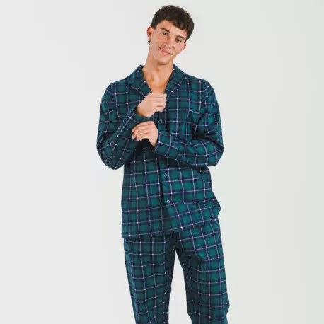 Pijama flanela com lapela homem Cuadro Ruz verde