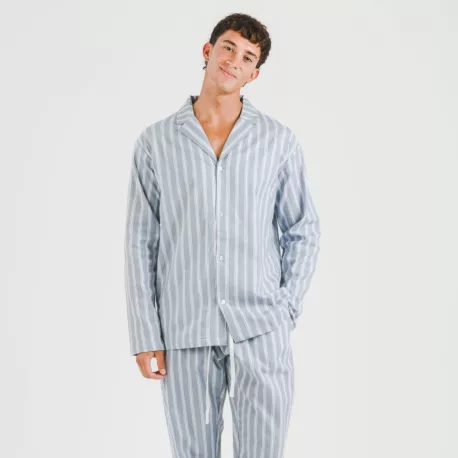 Pijama flanela com lapela homem Raya Marsella azul indigo