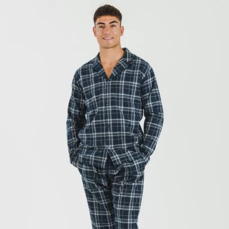 Pijama flanela com lapela homem Cuadro Brais azul