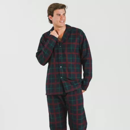 Pijama flanela com lapela homem Cuadro Roman azul marinho