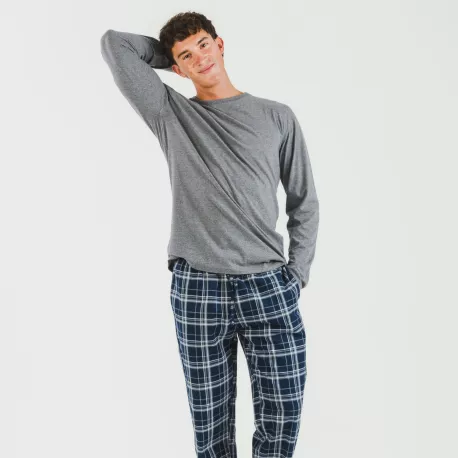 Pijama homem flanela Cuadro Brais cinza misto