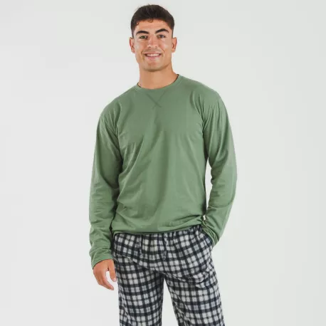 Pijama homem flanela Cuadro Javier verde caça