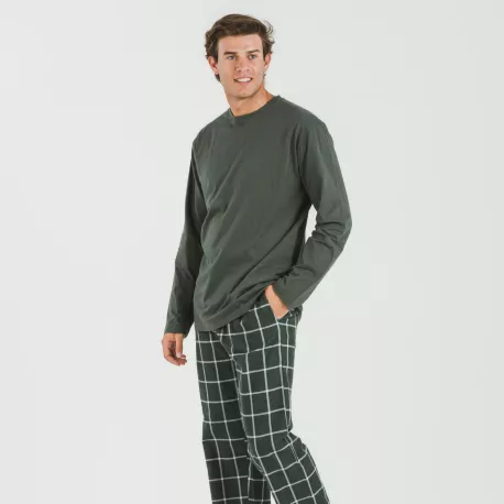 Pijama homem flanela Cuadro Andino verde caça