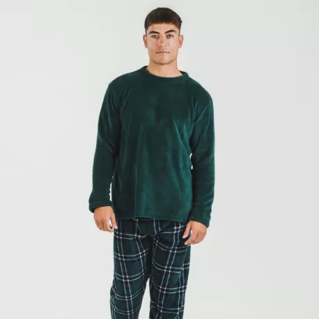 Pijama coral homem Cuadro Welo verde