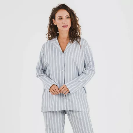 Pijama flanela com lapela mulhe Raya Marsella azul indigo