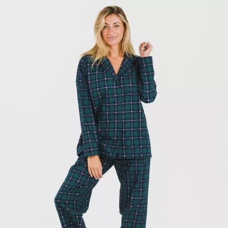 Pijama flanela com lapela mulhe Cuadro Ruz verde