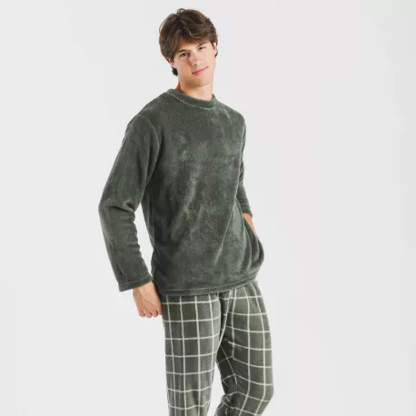 Pijama coral homem Cuadro Andino verde caça