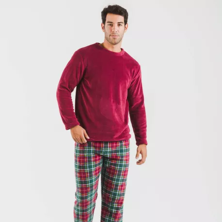 Pijama coral homem Cuadro Aros bordeaux