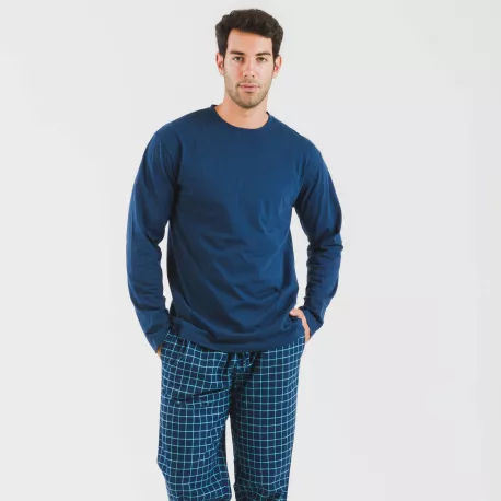 Pijama homem flanela Cuadro Edesia azul