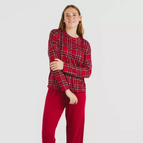 Pijama comprido Secret mulher Cuadro Nicolas vermelho