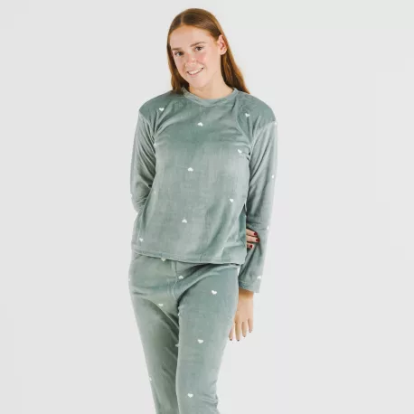 Pijama veludo Hearts verde menta