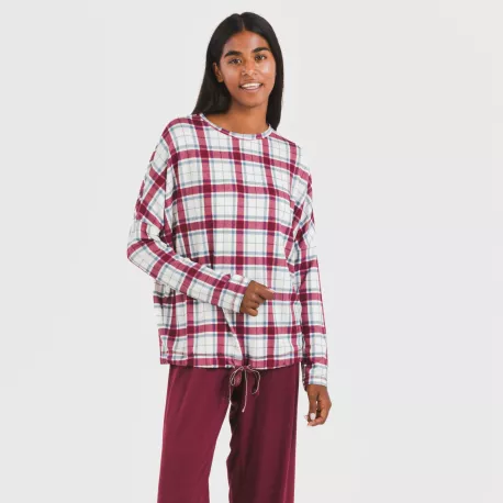 Pijama comprido Secret mujer Cuadro Dalis bordeaux