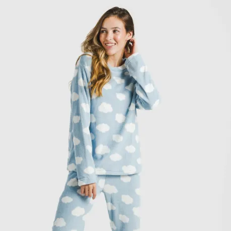 Pijama coral Nubecita azul celeste