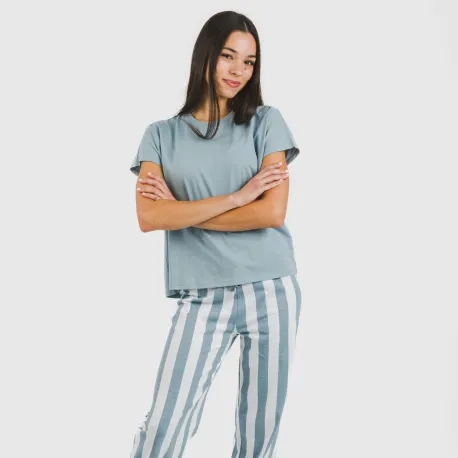 Pijama comprido algodão mulher manga fluída Raya Elvis azul indigo