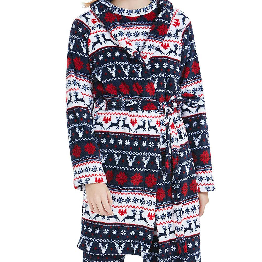 Robe coral com estampa de veado azul e vermelho