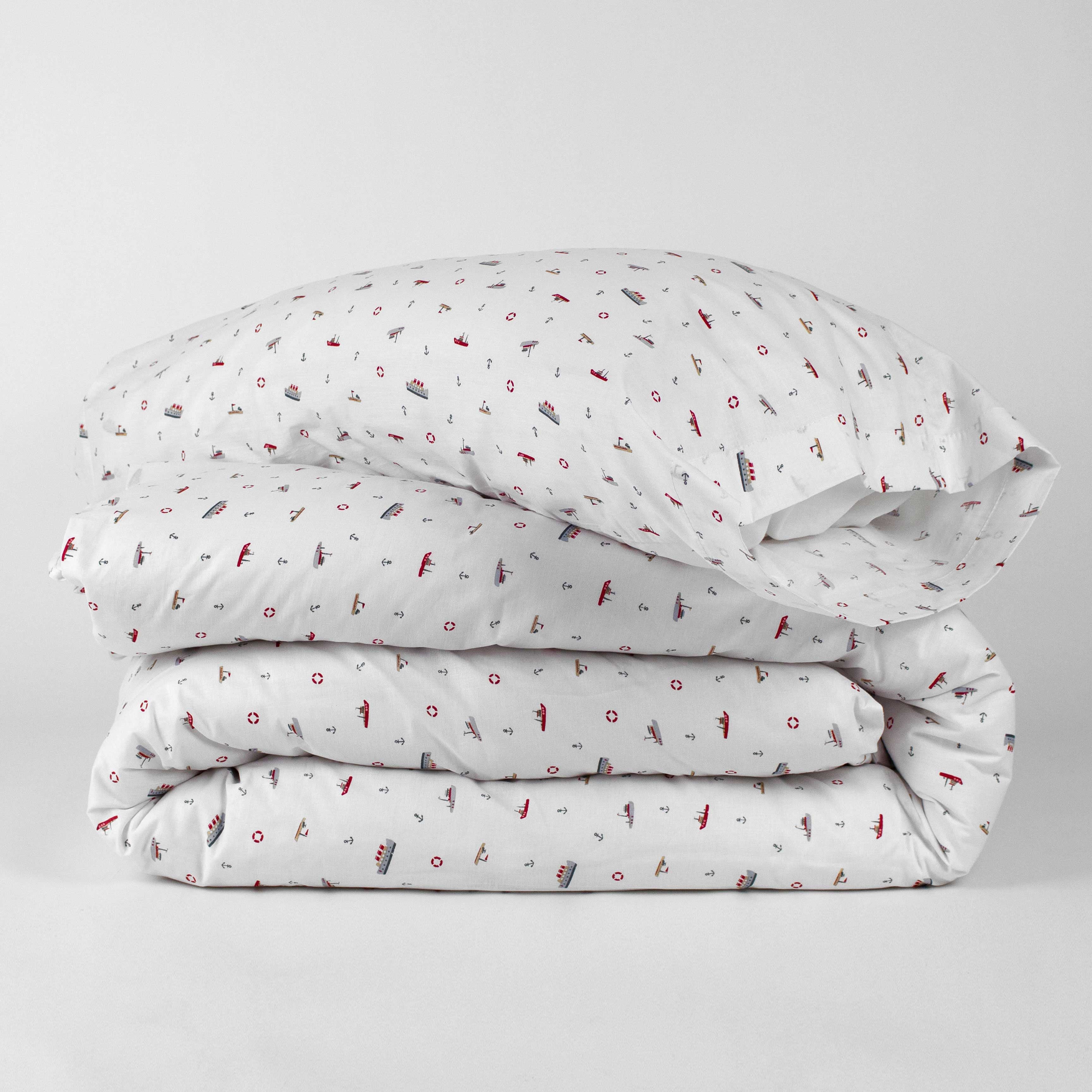 Capa de edredom de algodão Little Ship Single