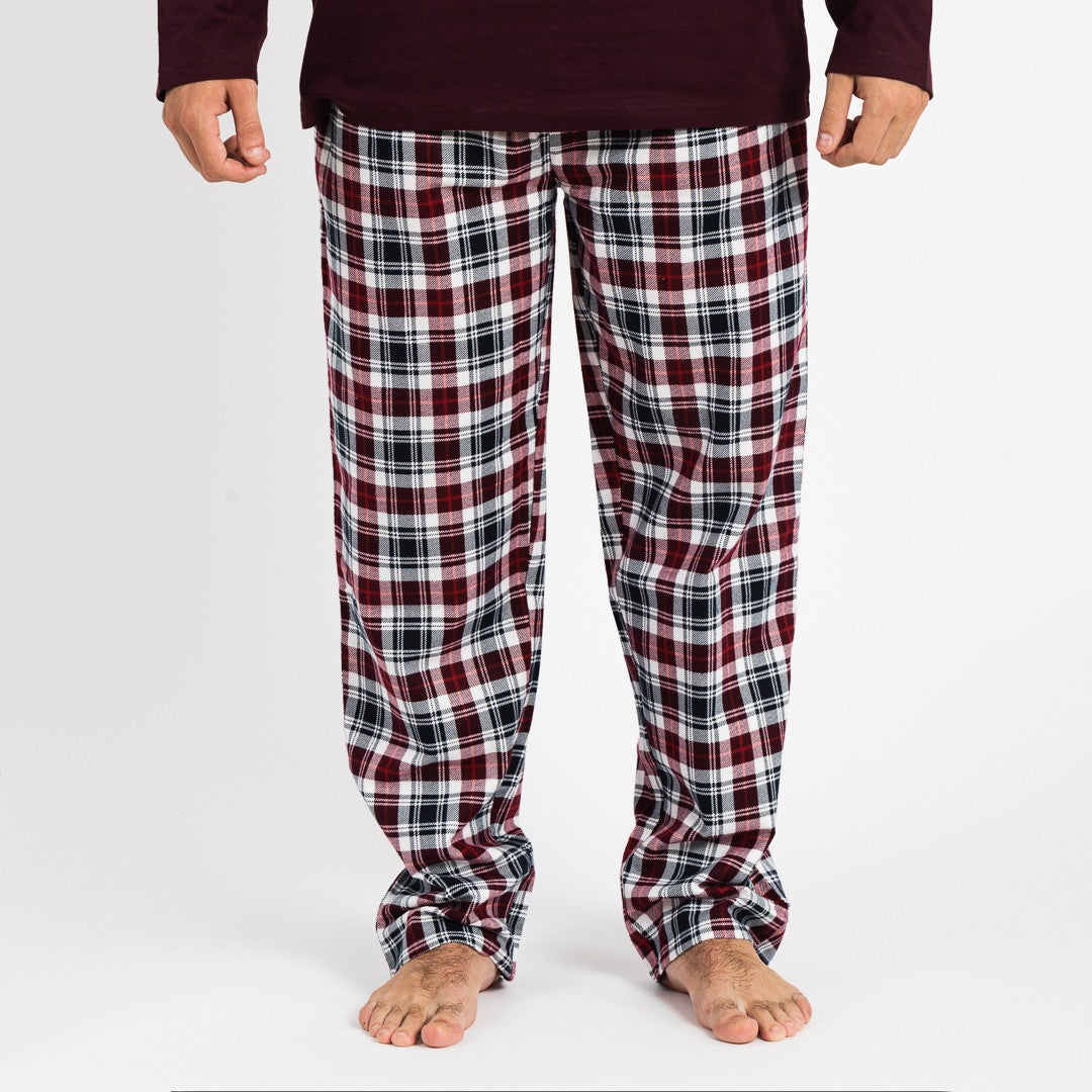Pijama de flanela masculino Bernardo na cor bordô.